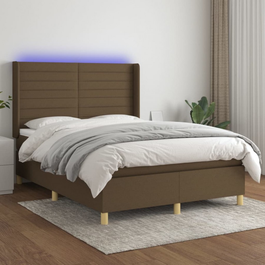 Cadre de lit matelas et LED Marron foncé 140x200 cm