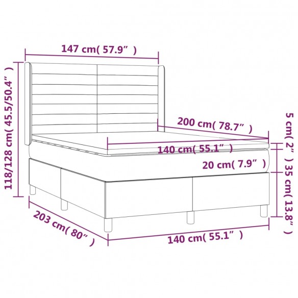 Sommier à lattes de lit matelas et LED Marron foncé 140x200 cm