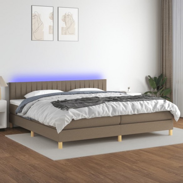 Sommier à lattes de lit et matelas et LED Taupe 200x200cm Tissu