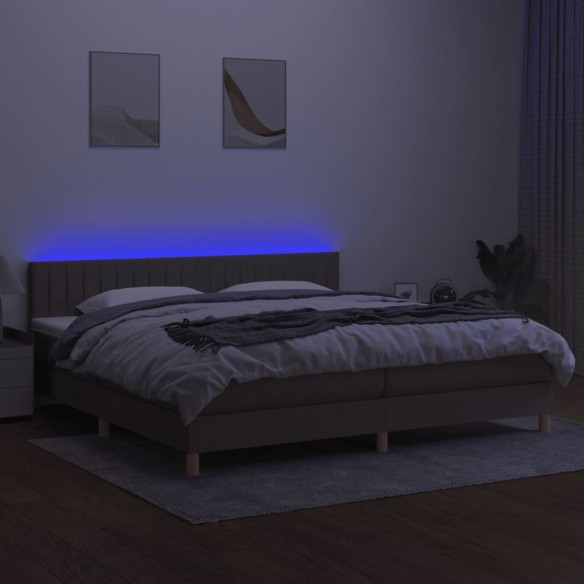 Cadre de lit et matelas et LED Taupe 200x200cm Tissu