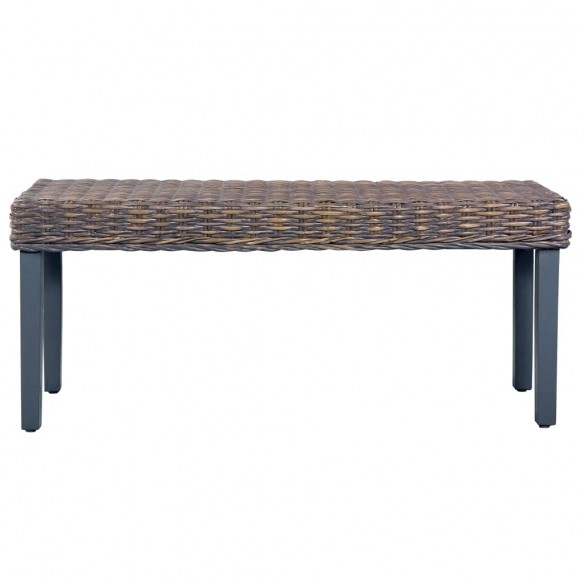 Banc 110 cm Gris Rotin naturel kubu et bois de manguier massif