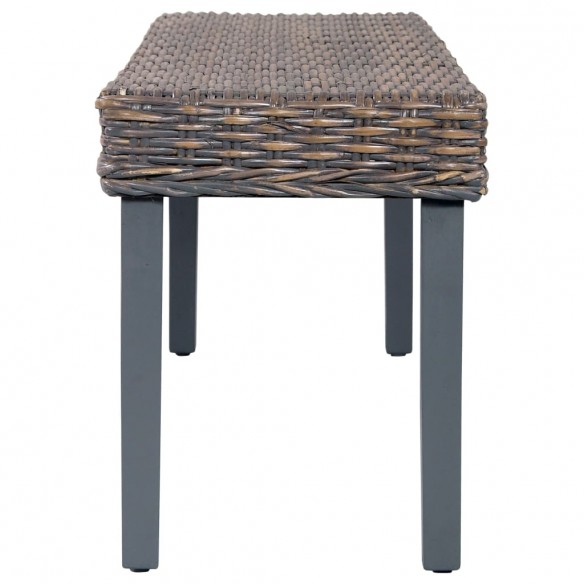 Banc 110 cm Gris Rotin naturel kubu et bois de manguier massif