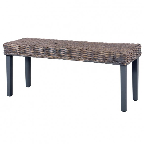 Banc 110 cm Gris Rotin naturel kubu et bois de manguier massif