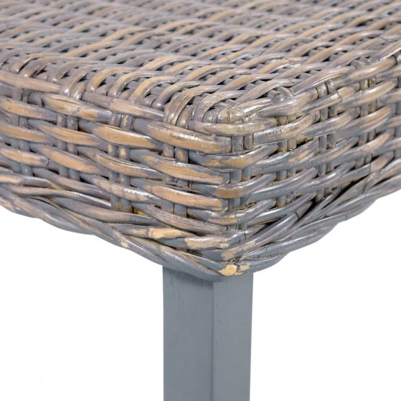 Banc 110 cm Gris Rotin naturel kubu et bois de manguier massif