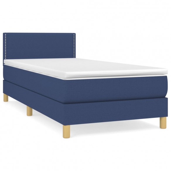 Cadre de lit avec matelas Bleu 100x200 cm Tissu