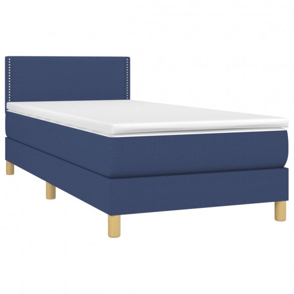 Cadre de lit avec matelas Bleu 100x200 cm Tissu