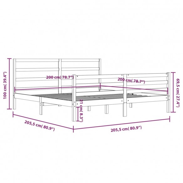 Cadre de lit Gris Bois de pin massif 200x200 cm