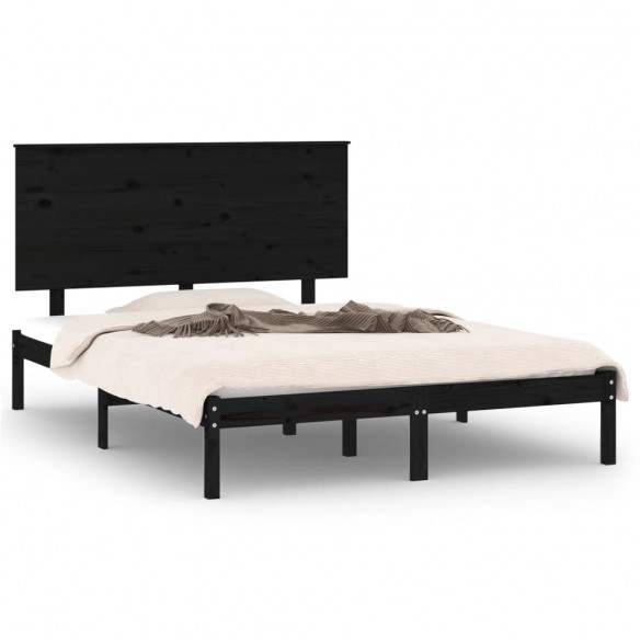 Cadre de lit Noir Bois massif 120x190 cm Petit Double