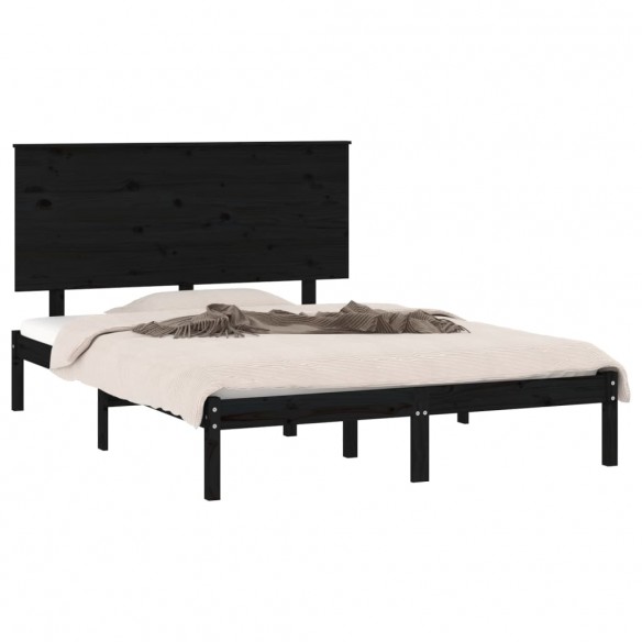 Cadre de lit Noir Bois massif 120x190 cm Petit Double