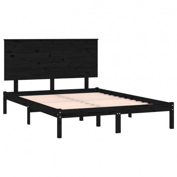 Cadre de lit Noir Bois massif 120x190 cm Petit Double