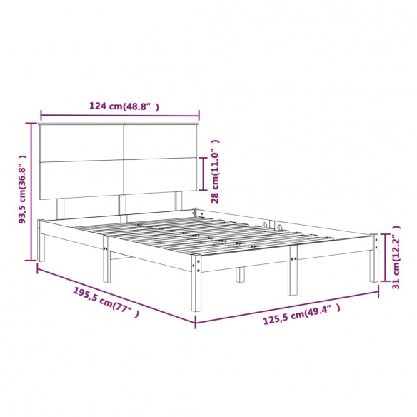 Cadre de lit Noir Bois massif 120x190 cm Petit Double