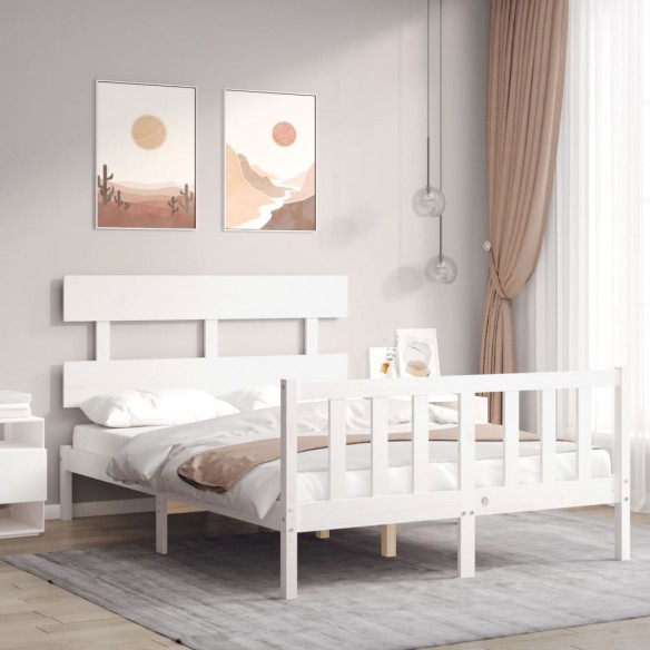 Cadre de lit avec tête de lit blanc double bois massif