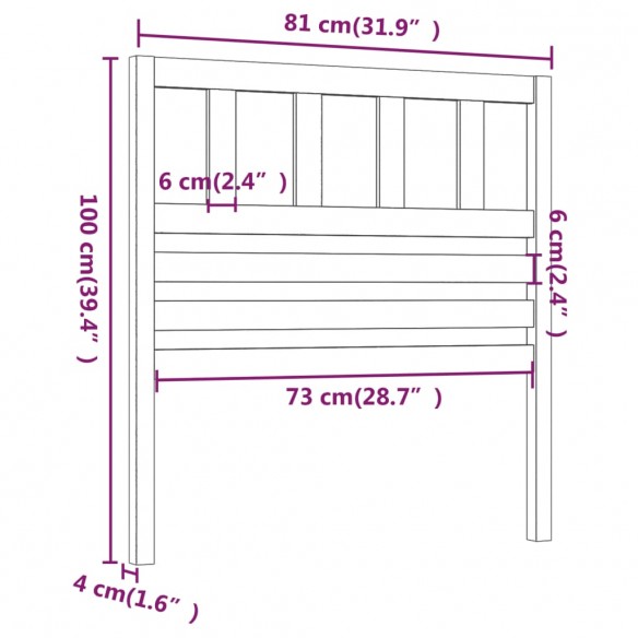 Tête de lit Gris 81x4x100 cm Bois massif de pin