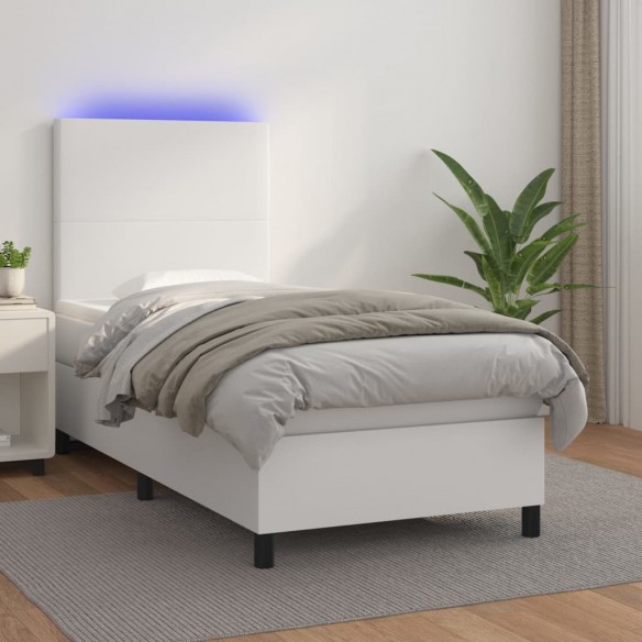 Cadre de lit avec matelas et LED Blanc 90x200 cm