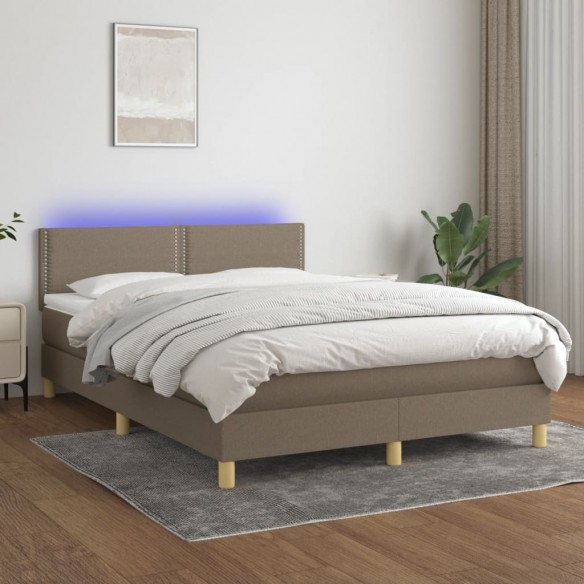 Cadre de lit avec matelas LED Taupe 140x200 cm Tissu