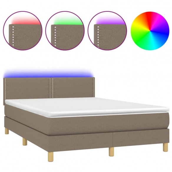 Cadre de lit avec matelas LED Taupe 140x200 cm Tissu