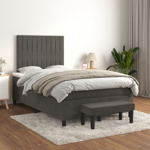 Cadre de lit et matelas Gris foncé 120x200cm Velours