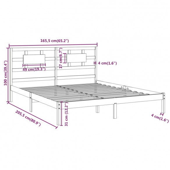 Cadre de lit Blanc Bois massif 160x200 cm