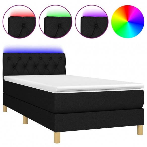 Cadre de lit avec matelas et LED Noir 80x200cm Tissu