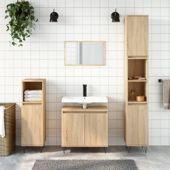 Ensemble de meubles de salle de bain 3 pcs chêne sonoma