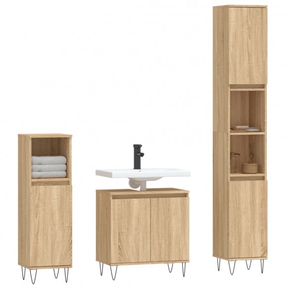 Ensemble de meubles de salle de bain 3 pcs chêne sonoma