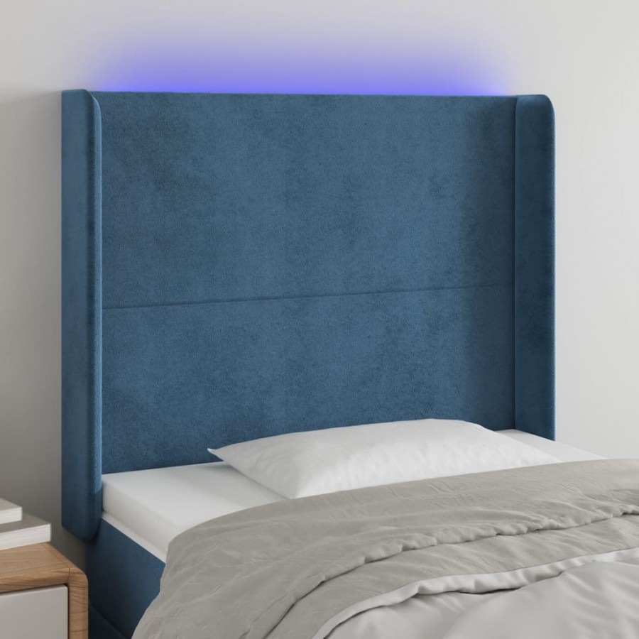 Tête de lit à LED Bleu foncé 103x16x118/128 cm Velours