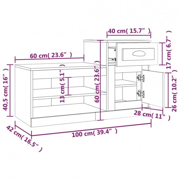 Armoire à chaussures chêne marron 100x42x60cm bois d'ingénierie