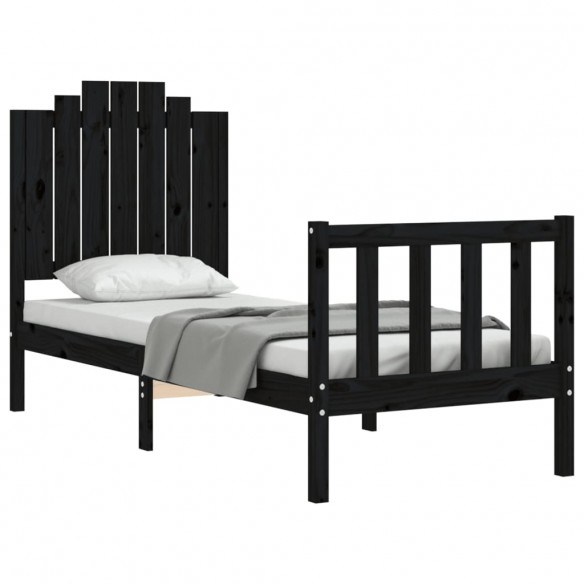 Cadre de lit avec tête de lit noir petit simple bois massif