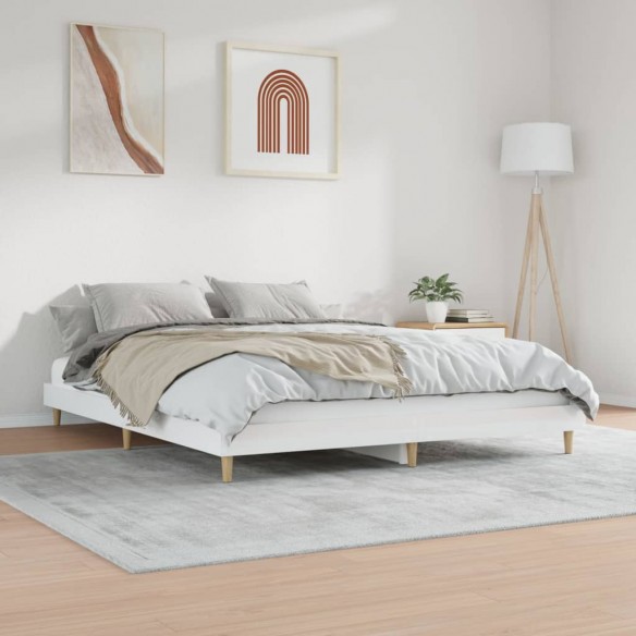 Cadre de lit blanc brillant 140x200 cm bois d'ingénierie