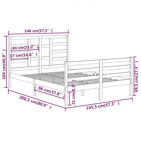 Cadre de lit Blanc Bois massif 140x200 cm