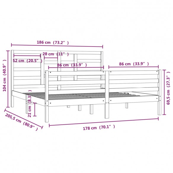 Cadre de lit bois massif 180x200 cm super king