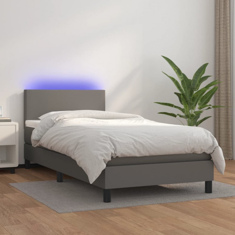 Cadre de lit avec matelas et LED Gris 80x200 cm