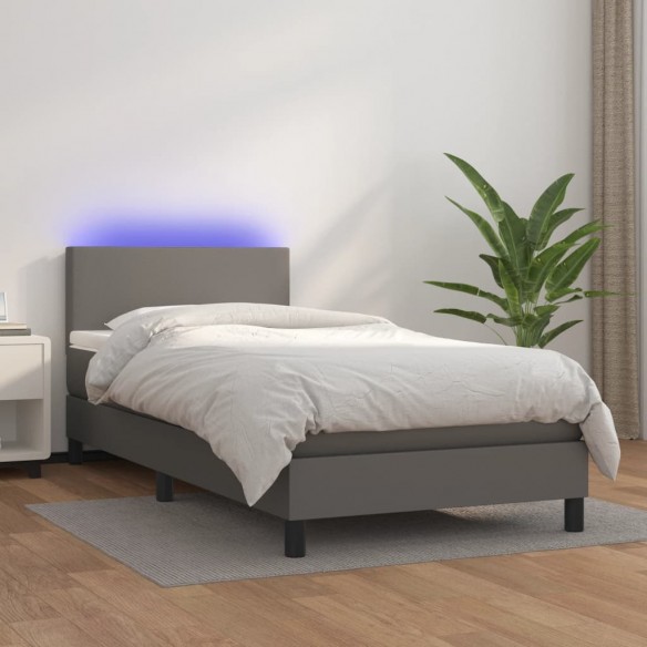 Sommier à lattes de lit avec matelas et LED Gris 80x200 cm