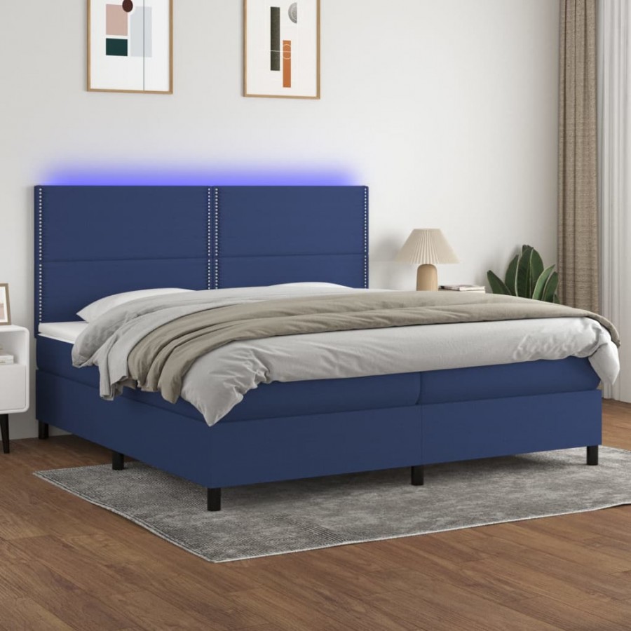 Cadre de lit et matelas et LED Bleu 200x200 cm Tissu