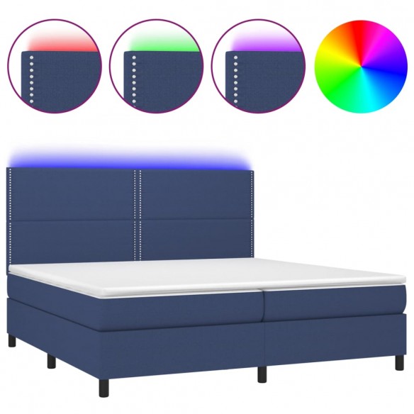 Cadre de lit et matelas et LED Bleu 200x200 cm Tissu