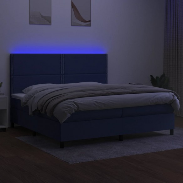 Cadre de lit et matelas et LED Bleu 200x200 cm Tissu