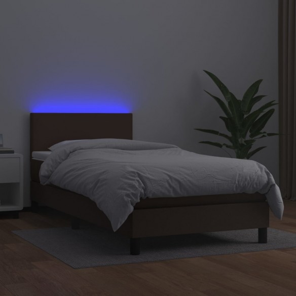 Sommier à lattes de lit et matelas et LED Marron 100x200cm