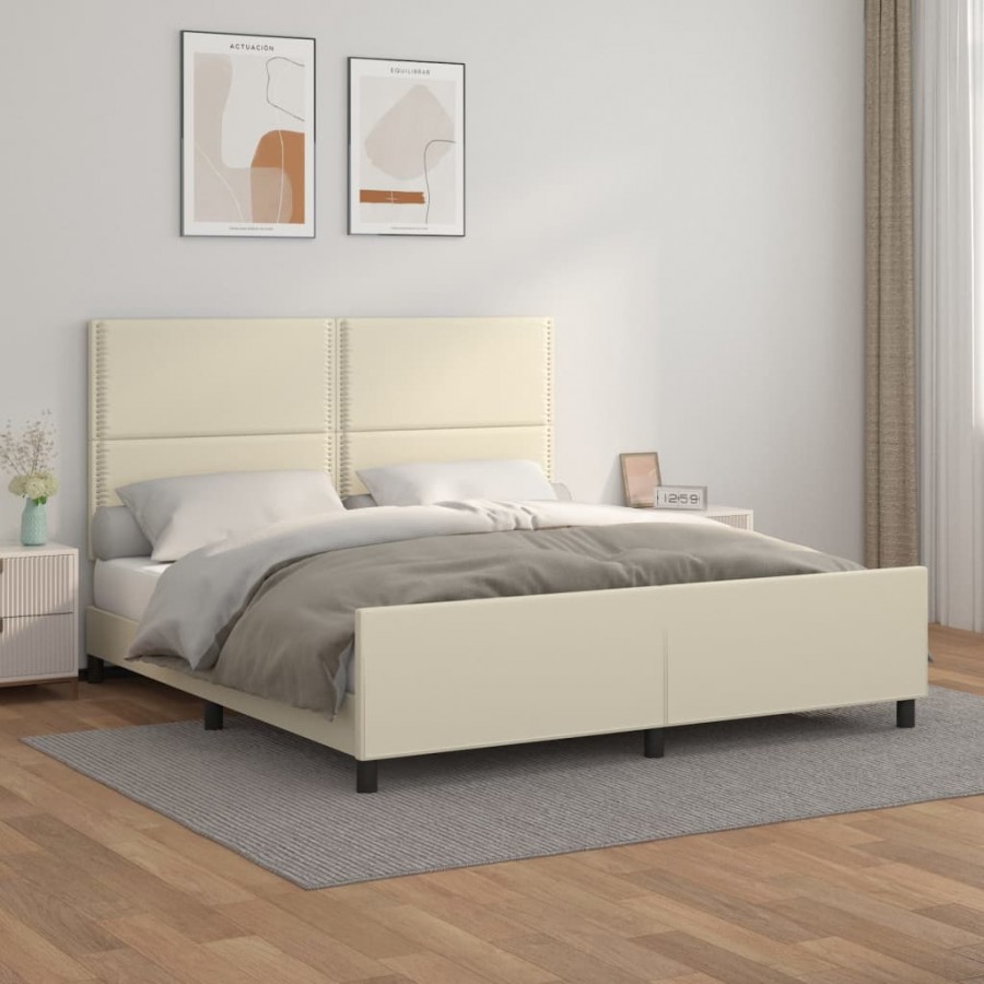 Cadre de lit avec tête de lit Crème 180x200 cm Similicuir