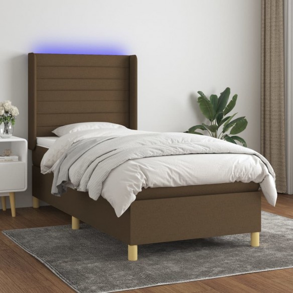 Cadre de lit matelas et LED Marron foncé 100x200cm