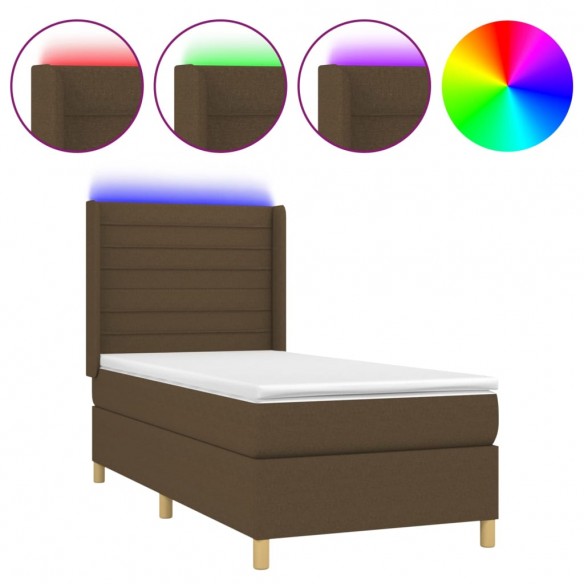 Cadre de lit matelas et LED Marron foncé 100x200cm