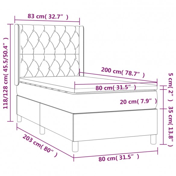 Cadre de lit matelas et LED Bleu 80x200cm Tissu