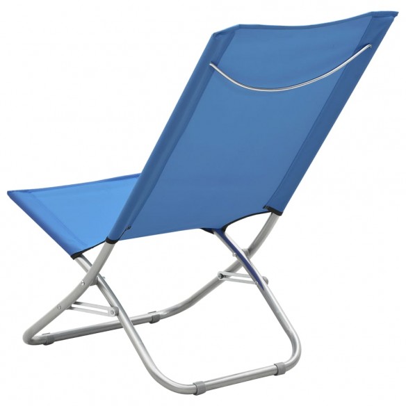 Chaises de plage pliables 2 pcs Bleu Tissu