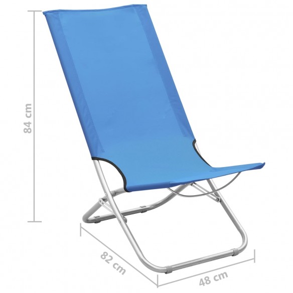 Chaises de plage pliables 2 pcs Bleu Tissu