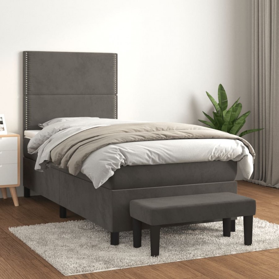 Cadre de lit et matelas Gris foncé 90x200 cm Velours