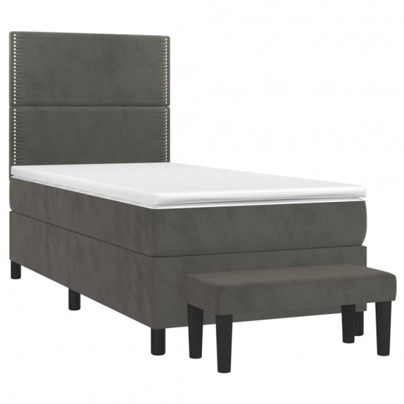 Cadre de lit et matelas Gris foncé 90x200 cm Velours