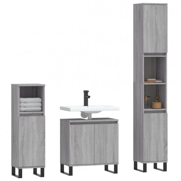 Ensemble d'armoires de salle de bain 3 pcs sonoma gris