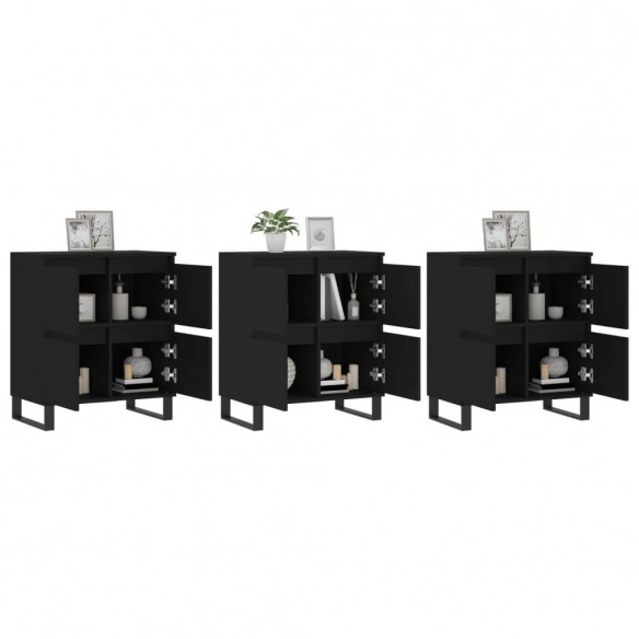 Buffets 3 pcs noir bois d'ingénierie