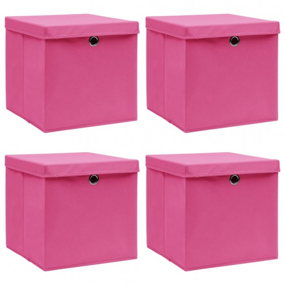 Boîtes de rangement avec couvercles 4 pcs Rose 32x32x32cm Tissu