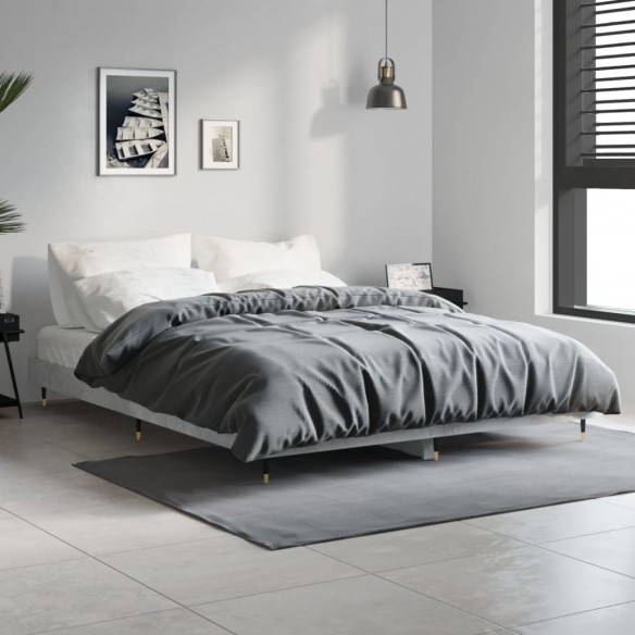 Cadre de lit gris béton 140x190 cm bois d'ingénierie