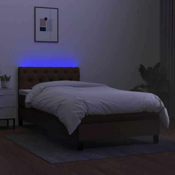 Sommier à lattes de lit et matelas et LED Marron foncé 80x200cm